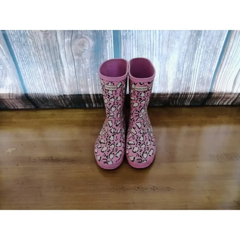 Hunter Girls Pink Leopard Print Pull-On Rain Boots‎ Size 7